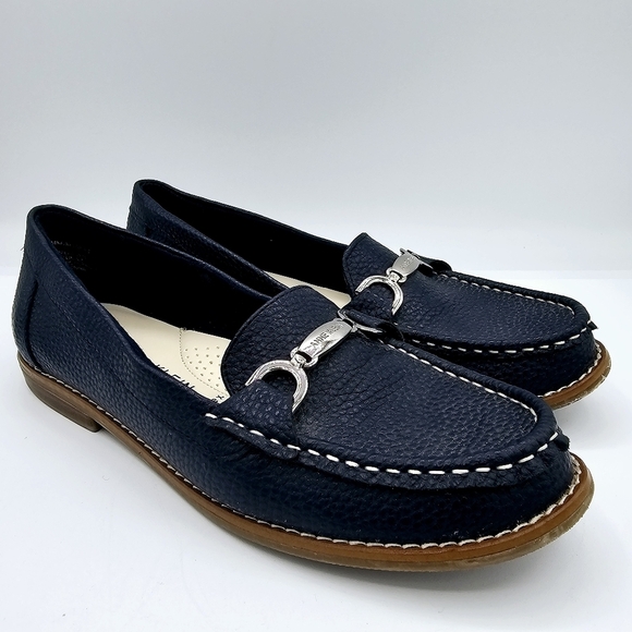 Anne Klein Navy Blue Pebbled Loafer with Metal Detail - Picture 1 of 12